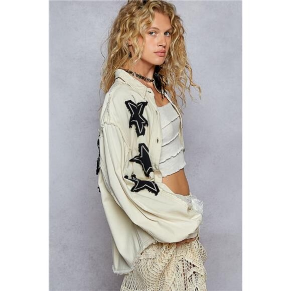 POL Star Patch Raw Hem Button Up Denim Jacket - Picture 4 of 4